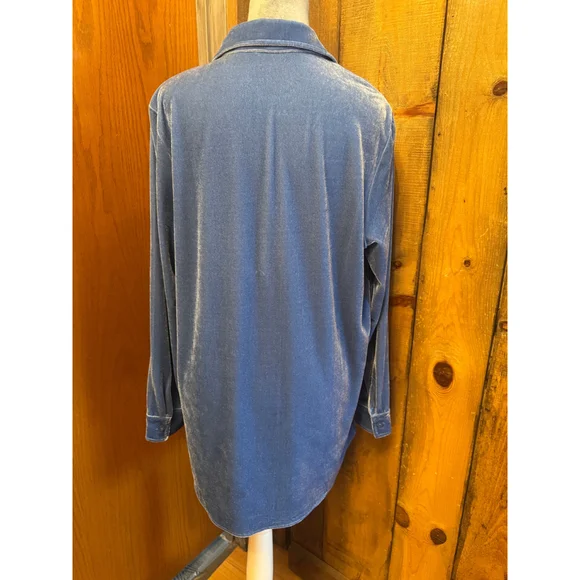 Soft Surroundings Velvet blue button down oversized shirt Small - Picture 3 of 6